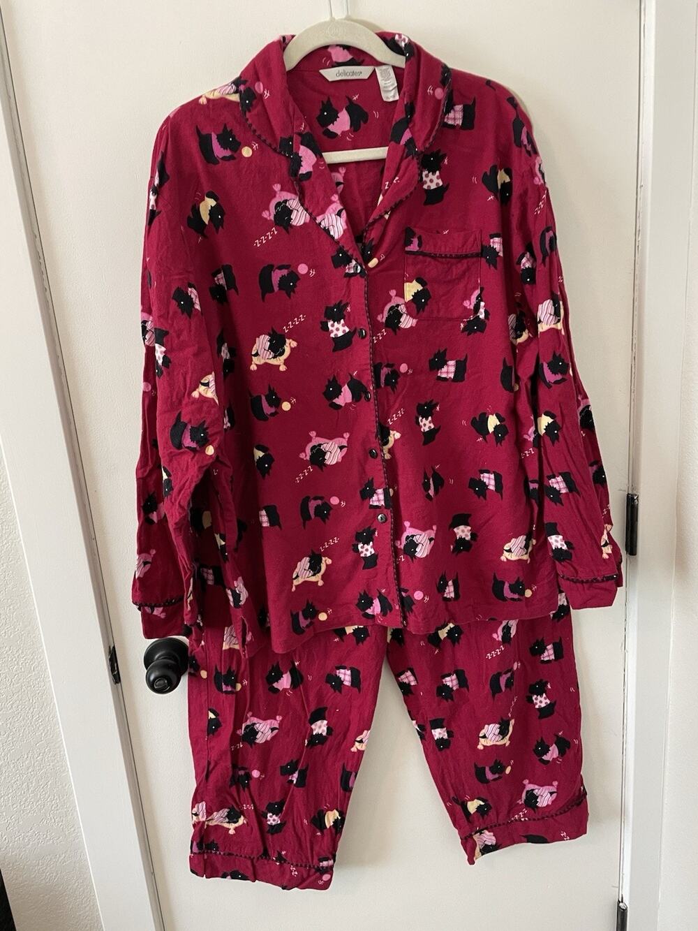 Delicates Red Flannel Westie Two Piece Pajama Set Womens XL 0104